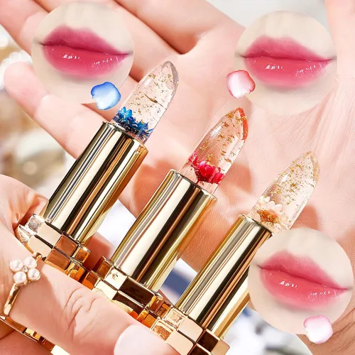 Miniatura 6 de Paquete de 3 lápices labiales de gelatina de flores, cambio de temperatura, hidratante de larga duración, bálsamo nutritivo mágico que cambia