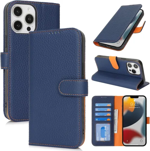 Miniatura 183 de Zouzt Funda para iPhone 11 de 6.1 pulgadas de piel auténtica con 4 ranuras para tarjetas, tarjetero con bloqueo RFID, tapa magnética, función atril