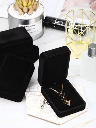 Miniatura 5 de Caja de regalo con colgante de terciopelo para collar de joyería clásica negra para Navidad, Acción de Gracias, boda, cumpleaños, caja de exhibición