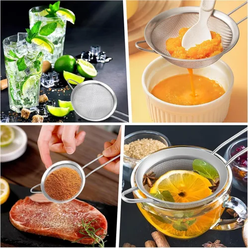 Miniatura 5 de ELEEN Coladores de Malla Fina de Acero Inoxidable Premium para Cocina, Juego de 3 Piezas con Mango Antideslizante, Tamices Pequeños, Medianos