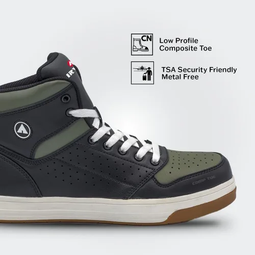 Miniatura 3 de Airwalk Arena Mid Top Composite Toe - Zapatos de trabajo industriales para hombre, negrooliva, talla 7, anchos, cómodos y ligeros para hombre