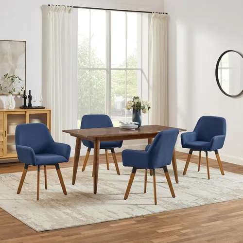 Miniatura 7 de Art Leon Sillas de comedor giratorias, juego de 2 sillas modernas de mediados de siglo, sillas tapizadas de tela de lino para cocina, comedor, silla