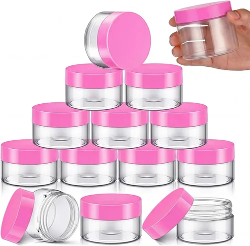 Miniatura 26 de SATINIOR Paquete de 12 frascos de plástico con tapas, frascos redondos para cosméticos de viaje, para artículos de tocador, loción, crema