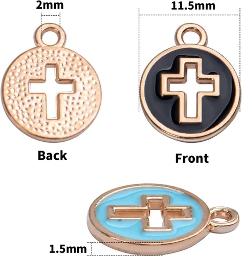 Miniatura 3 de Aylifu 40 dijes redondos de cruz esmaltada de aleación de crucifijo para hacer joyas, pulseras, collares, 4