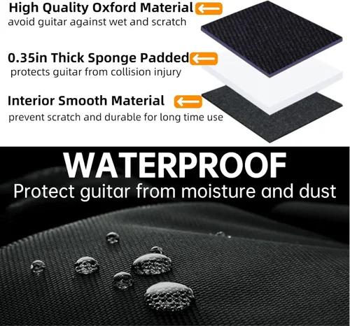 Miniatura 2 de GIGKOUKI Funda para guitarra acústica de 40 y 41 pulgadas, suave bolsa acolchada de 0.35 pulgadas, bolsa de guitarra impermeable clásica con lazo