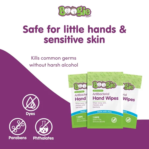 Miniatura 7 de Boogie Toallitas antibacterianas para manos, 30 unidades, hipoalergénicas y sin alcohol, envueltas individualmente, esencial para viaje y bolsa