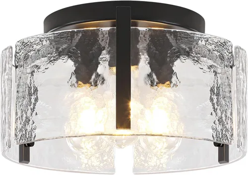 Miniatura 9 de Lámpara de techo semiempotrada moderna negra de 15 pulgadas, accesorios de iluminación de pasillo, 3 luces de techo de vidrio para entrada, isla