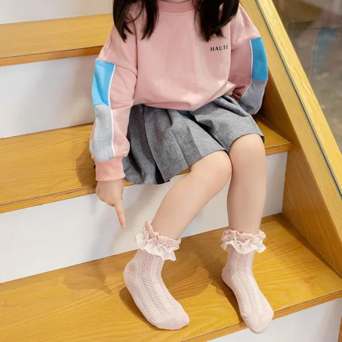 Miniatura 4 de HOUSEYUAN Calcetines de vestir blancos con volantes para bebé y niña, con encaje de algodón, con volantes
