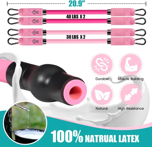 Miniatura 3 de Kit de barra de pilates Ayombo con bandas de resistencia, equipo de entrenamiento de pilates para piernas, cadera, cintura, brazo, equipo de Rosado