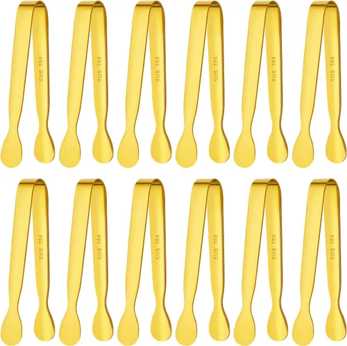 BEWOS 12 pinzas para servir, pinzas de acero inoxidable 304 de 4.3 pulgadas, pinzas doradas para servir tablas de charcutería, accesorios para