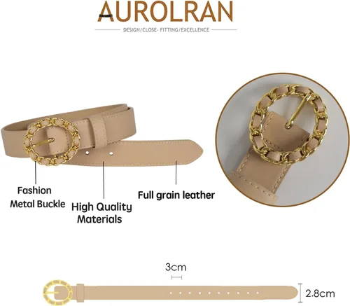 Miniatura 148 de Cinturón de cuero clásico con hebilla de metal para mujer con vestido de jeans
