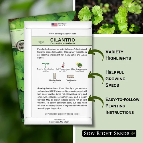 Miniatura 2 de Sow Right Seeds - Semillas de cilantro para plantar - Paquete de reliquia sin OMG con instrucciones para cultivar un jardín de hierbas de cocina