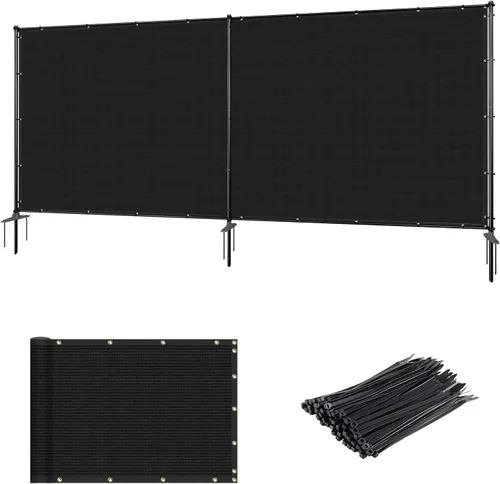 Valla de Privacidad para Exteriores de 5' x 12' con Postes de Hierro, Estacas de Suelo, Valla de Privacidad de Metal para Jardín, Patio Trasero,