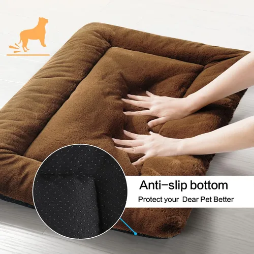 Miniatura 6 de VERZEY Cama para Perros, Almohadilla Ultra Suave de Piel Sintética para Jaula de Perros Medianos, 30 pulgadas, Marrón, Lavable a Máquina