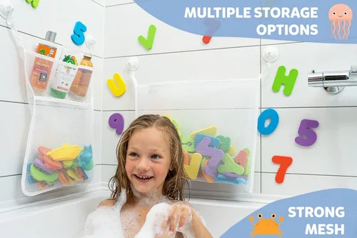 Miniatura 4 de 2 x Organizador de juguetes de baño con malla + 8 ganchos ultra resistentes – El soporte perfecto para juguetes en la bañera, el baño o la ducha
