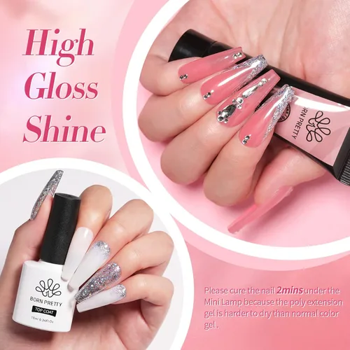 Miniatura 7 de Born Pretty Kit de 28 esmaltes de uñas de gel de gelatina con lámpara de uñas UV de 48 W, 12 colores, rosa gelatina, nude, neutro, juego de esmalte