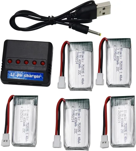 Miniatura 4 de Blomiky Paquete de 5 baterías de 3.7 V 400 mAh 25C Li-PO MX2.0 y cargador de asiento 4 en 1 para SYMA TR-F22 H31 Q11 H6C H99W H98 TR-C385 TR-P51 RC