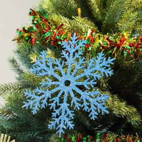Miniatura 7 de Sratte Paquete de 12 adornos de copos de nieve grandes con purpurina de 12 pulgadas, decoración gigante de plástico para colgar en invierno
