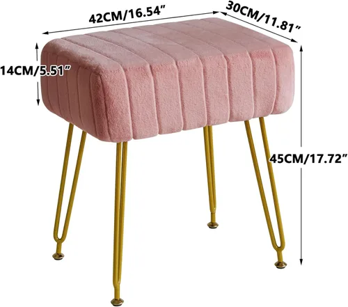 Miniatura 3 de IBUYKE Reposapiés Otomano Rectangular de Terciopelo, Taburete de Tocador de Maquillaje Mesa Auxiliar, Asiento de Mesa de Tocador de Terciopelo, Rosa
