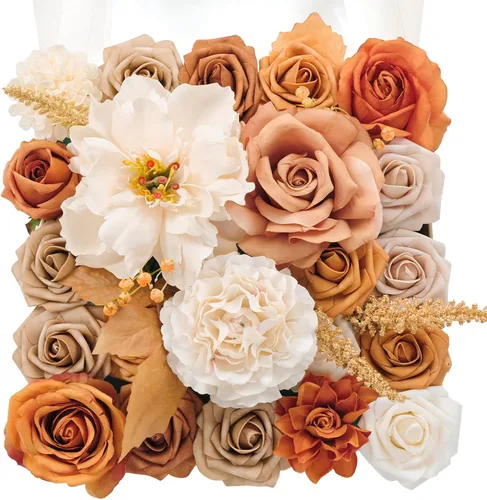 Miniatura 6 de TINGE TIME - Juego de flores artificiales color naranja quemado y azul marino para manualidades, ramos de boda, centros de mesa, arreglos, fiestas
