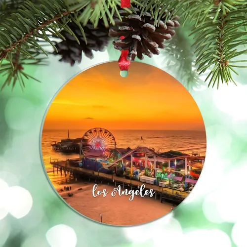 Miniatura 10 de Adornos de Navidad de California Estados Unidos, paisaje urbano de Los Ángeles, adornos de árbol de Navidad, adornos de Navidad personalizados