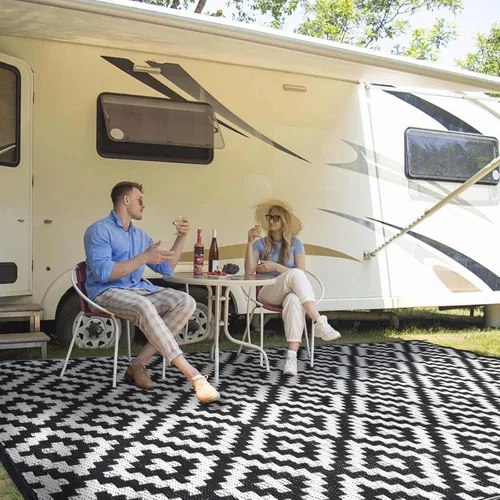 Miniatura 25 de Alfombra de paja de plástico para patio al aire libre, 5 x 8 pies, impermeable, reversible, alfombra de área, patio, caravana, porche, balcón, Azul