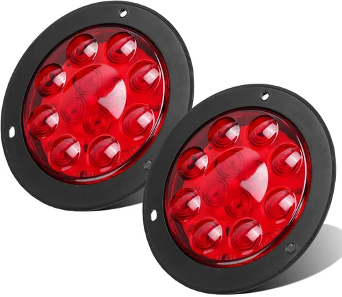 Partsam 2 piezas de 10,2 cm de luz roja de freno, giro y marcha atrás para camiones y remolques con montaje en brida y 12 diodos de utilidad rojo