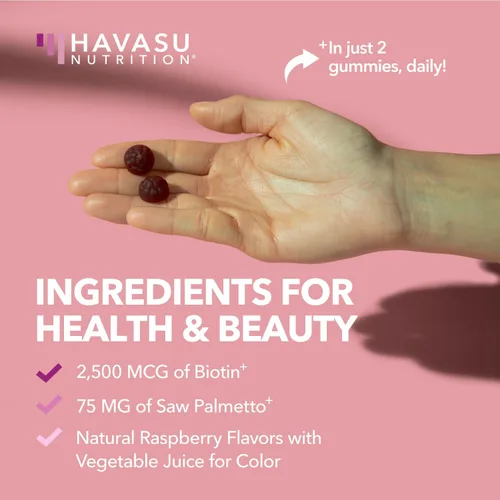 Miniatura 7 de Saw Palmetto para mujeres con 2500 mcg de biotina - Bloqueador de DHT y cabello, piel, gomitas de salud de uñas - 60 unidades - Soporta cerraduras
