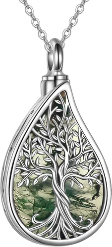 Miniatura 16 de URONE Collares de urna para cenizas de plata de ley 925, concha de abulón, árbol de la vida, joyería de cremación para cenizas, joyería de memoria