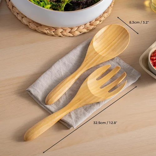 Miniatura 7 de Dehaus Servidores de ensalada de bambú extra grandes de 12 pulgadas - Cucharas de madera para servir ensaladas - Utensilios ecológicos - Manos