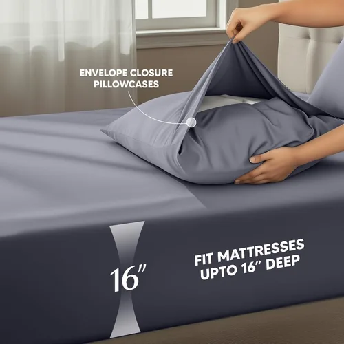Miniatura 223 de Utopia Bedding Juego de sábanas Queen – Sábanas de 4 piezas para cama tamaño Queen, microfibra suave y transpirable, incluye 1 sábana bajera, 1 Gris