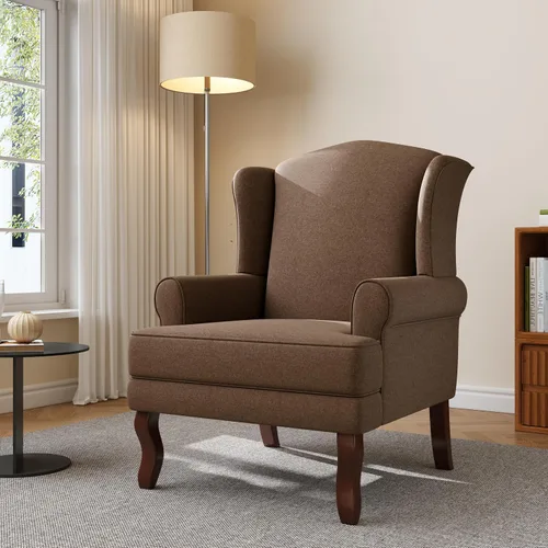 Miniatura 19 de Silla decorativa de respaldo alto, sillón tapizado en tela con patas de madera maciza, sillón retro, cómodo sofá individual, asiento de lectura