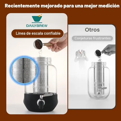 Miniatura 6 de Cafetera de café frío, cafetera de café helado de 1 galón con filtro de acero inoxidable, jarra de vidrio resistente para café frío con espita