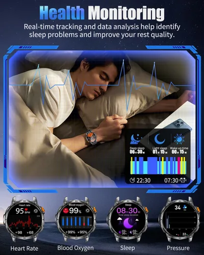 Miniatura 5 de Military Smart Watch for Men, Rugged Tactical Smartwatch with 1000mAh Battery & LED Flashlight, 1.7" HD Fitness Tracker with Bluetooth Call, Heart