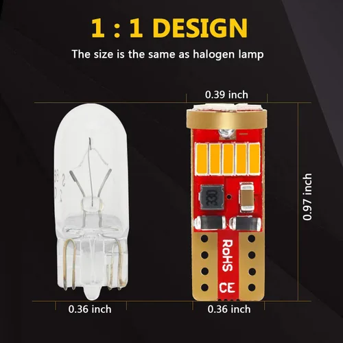 Miniatura 4 de PHINLION 194 bombillas LED amarillo ámbar superbrillante 168 2825 2827 T10 W5W bombillas LED de repuesto para placa de matrícula de automóvil