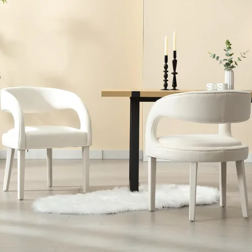 Miniatura 10 de Shunzhi Juego de 2 sillas de comedor modernas de barril, sillas tapizadas de lino para comedor con respaldo abierto, sillas de cocina, sillas