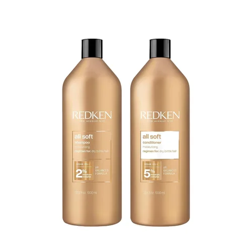 Redken All Soft Shampoo and Conditioner Set - Gently Cleanses and Softens, Moisturizing and Hydrating Set For Dry, Brittle Hair, With Argan Oil