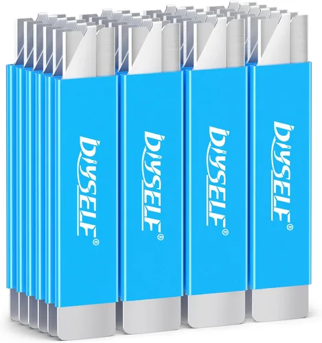 Miniatura 11 de DIYSELF Cuchillo Utilitario, Juego de 24 Cortadores de Caja Pequeños con Hojas de Navaja de Un Solo Filo, Cuchillo Retráctil, Funda Metálica Negro