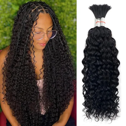 Miniatura 10 de Cabello humano para trenzar, ondulado profundo, cabello humano a granel para trenzar, sin trama, cabello humano húmedo y ondulado, extensiones