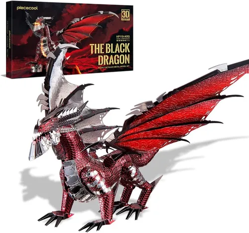Piececool - Kits de modelo 3D de metal - Rey Dragón Negro, rompecabezas 3D para armar para adultos, rompecabezas de destreza mental para