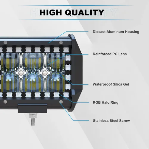 Miniatura 4 de ASLONG 4 piezas de 4" pulgadas LED Pods Barra de luz de trabajo todoterreno con halo RGB multicolor persiguiendo 16 colores sólidos más de 92 modos