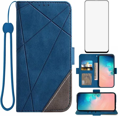 Asuwish Funda tipo cartera compatible con Samsung Galaxy S10e y protector de pantalla de vidrio templado, funda de cuero con tapa para tarjetas,