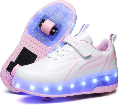 Miniatura 10 de Zapatos de rodillo recargables para niños y niñas de 6 a 14 años con luz LED, tenis para jugar al aire libre, cumpleaños