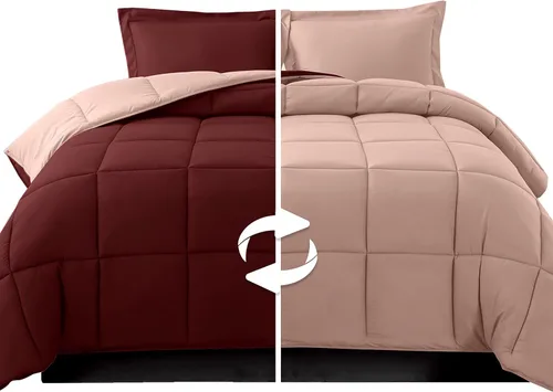 Elegant Comfort Juego de edredón reversible de 3 piezas, acogedor para todas las estaciones, alternativo de plumón suave, acolchado, cosido en caja,