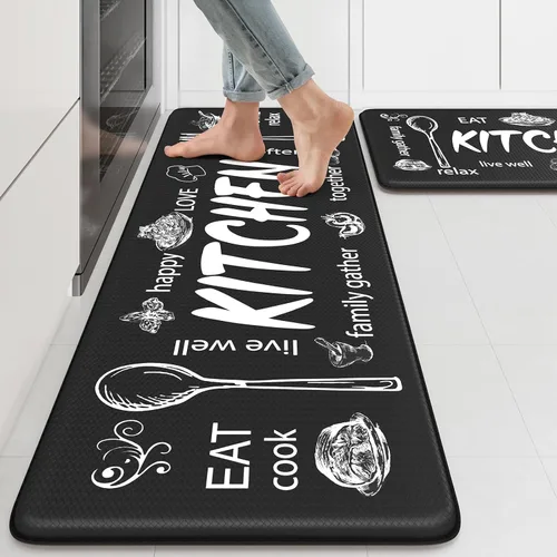 Miniatura 62 de KIMODE Alfombra de Cocina Antifatiga 2 Piezas, Alfombras de Cocina Antideslizantes e Impermeables, Alfombra de Cocina de Estilo Rústico en Gris
