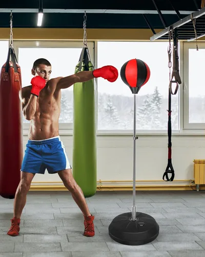 Miniatura 7 de Bolsa de Reflejos Fitness, Bolsa de Boxeo con Soporte para Bola de Velocidad y Guantes, Bolsa de Boxeo para Adultos y Adolescentes, 150 cm Excelente