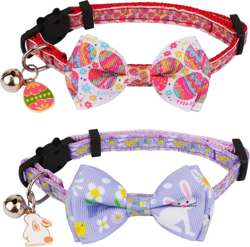 Miniatura 15 de ADOGGYGO Collares de gato de Halloween con campana de lazo, collar de moño para gatito, tela de araña, calavera, collares de Halloween para niñas