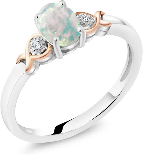 Miniatura 63 de Gem Stone King Anillo de compromiso de plata de ley 925 y oro rosa de 10 quilates, piedra preciosa ovalada de 0.276 x 0.197 in, con acento