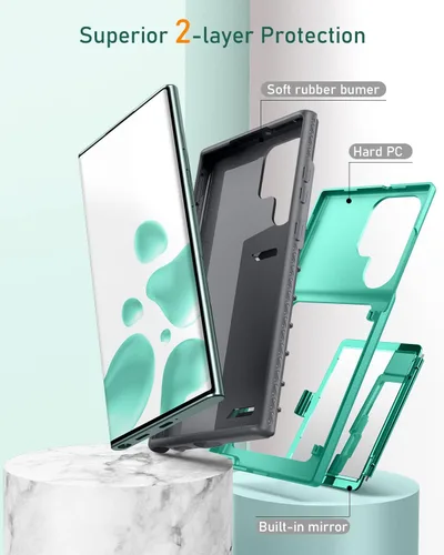 Miniatura 4 de WeLoveCase Funda Cartera para Samsung Galaxy S22 Ultra con Portador de Tarjetas de Crédito y Espejo Oculto, Protección Completa Resistente a Golpes