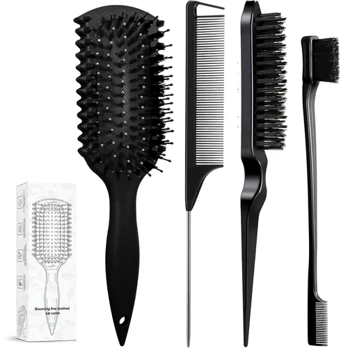 Miniatura 9 de Cepillo para definir rizos, productos de cepillo para cabello rizado con juego de 3 cepillos para peinar hacia atrás con cerdas, juego de cepillo